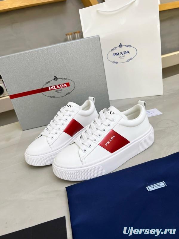 2024 Women Prada White Red Leather Sneakers MJ00310