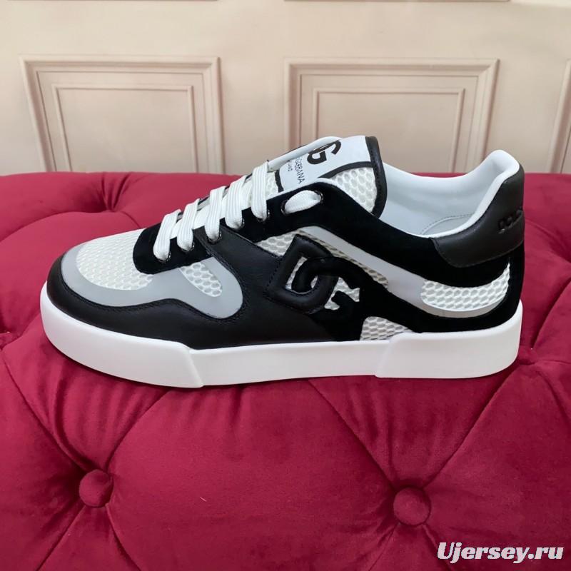 2025 Unisex Dolce & Gabbana Black White Mesh Leather Sneakers