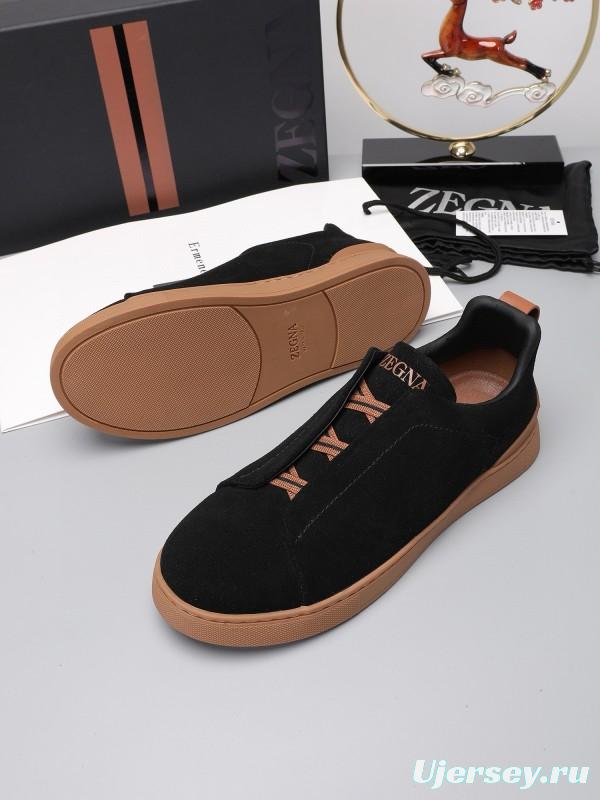 2024 Men Ermenegildo Zegna Black Brown Suede Leather Sneakers MJ00240