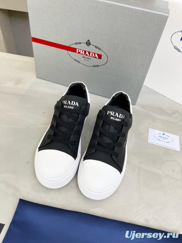 2024 Unisex Prada Black White Leather Sneakers MJ00310