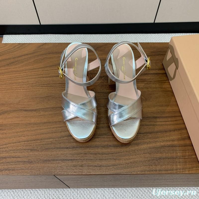 2025 Women Gianvito Rossi Silver Leather Platform Sandals
