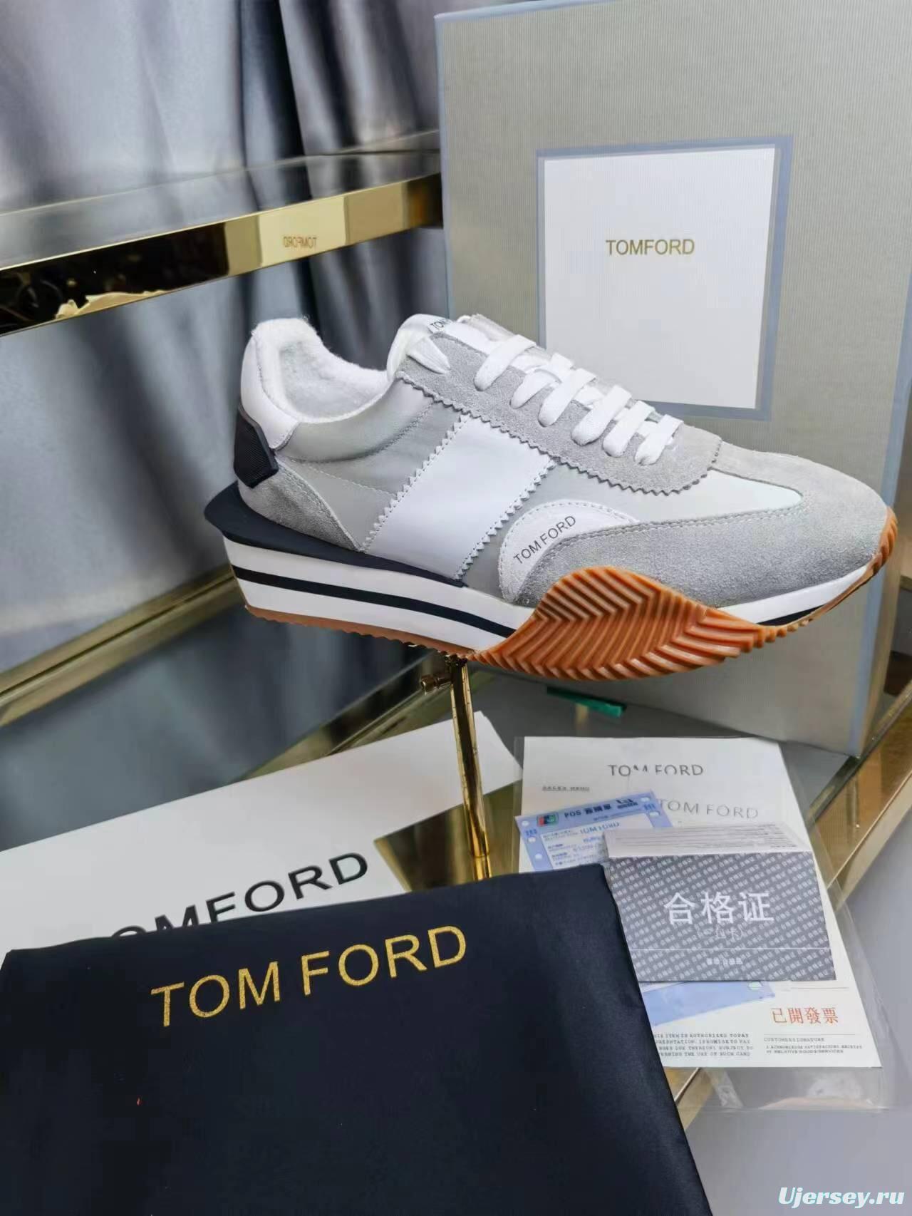 2025 Unisex TOM FORD White Grey Suede Leather Sneakers LY00360(F)/LY00370(M)