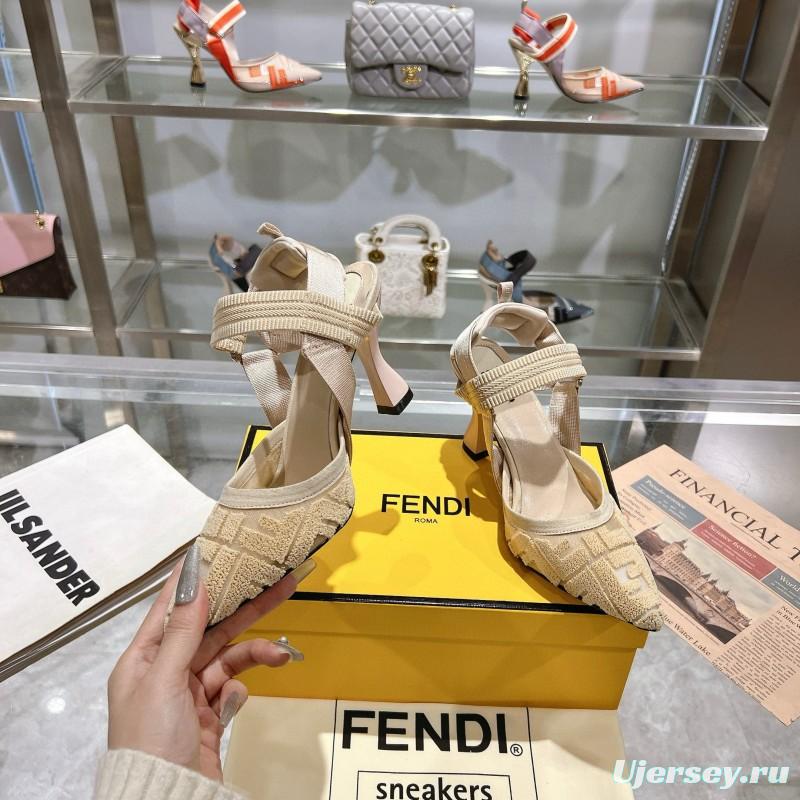 2024 Women Fendi Beige Knitted Leather High Heels