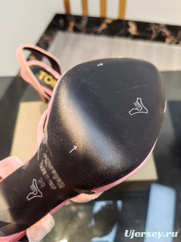 2025 Women TOM FORD Pink Velvet High Heel Sandals KFY00300