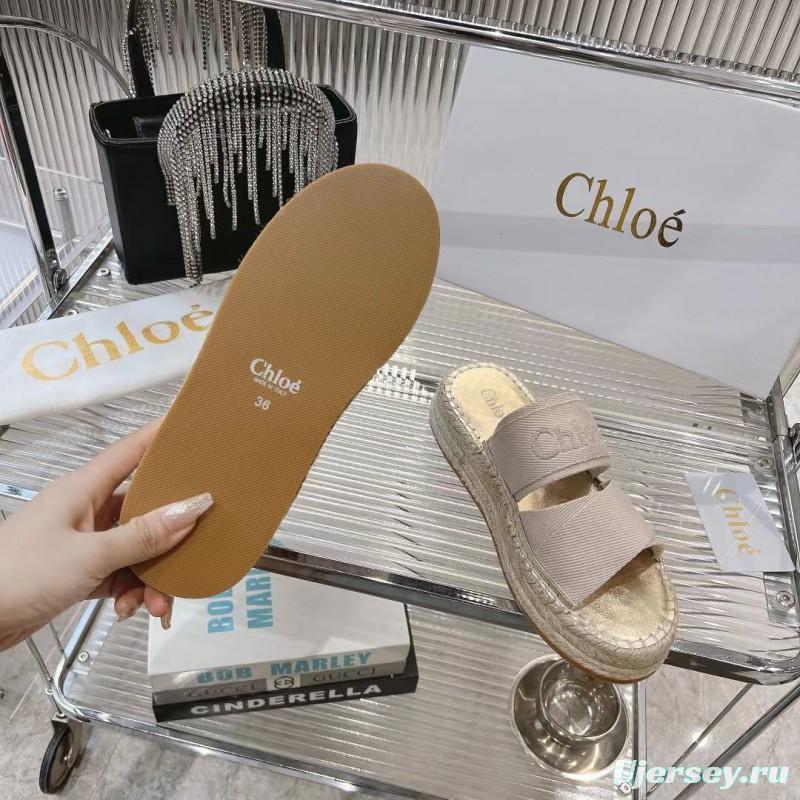 2025 Women Chloé Beige Fabric Espadrille Slip-On Sandals LY00320
