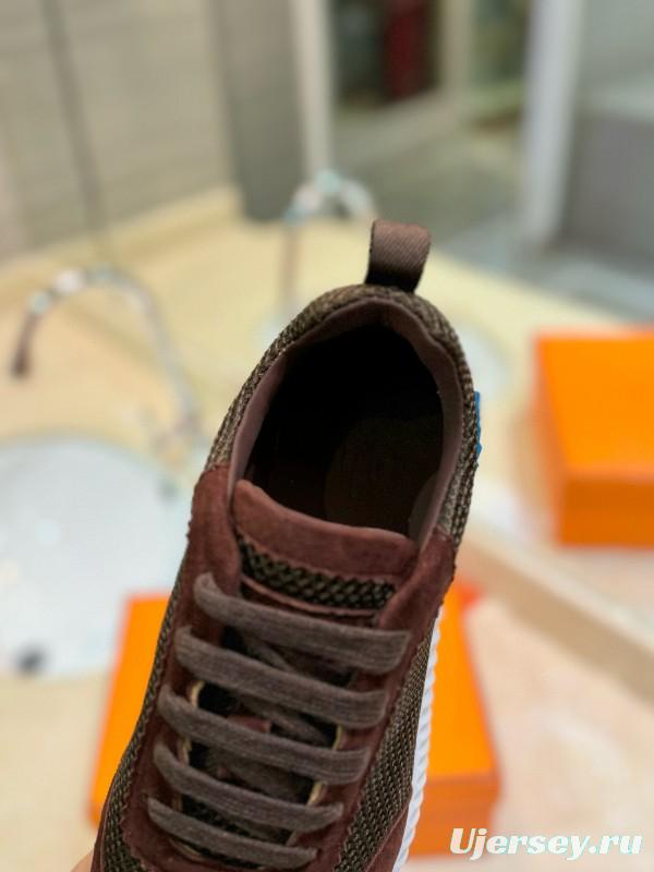 2024 Unisex Hermès brown dark brown mesh suede sneakers