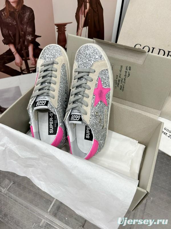 2024 Women GGDB Silver Pink Leather Suede Sneakers