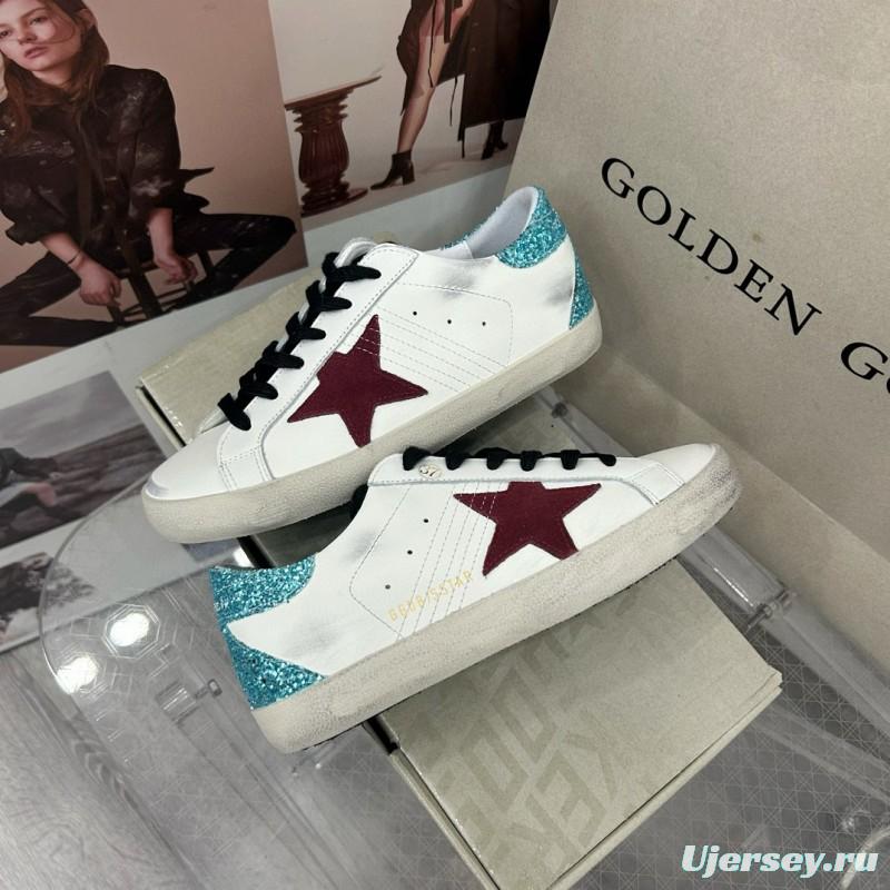 2025 Women GGDB White Burgundy Suede Leather Sneakers MJ00260