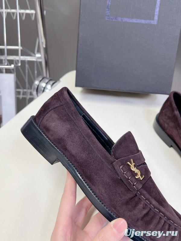 2025 Women Yves Saint Laurent Dark Purple Suede Loafers KFY00350