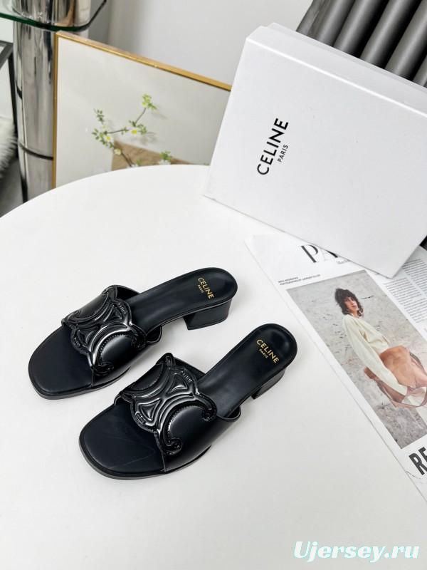 2025 Women Celine Black Leather Sandals