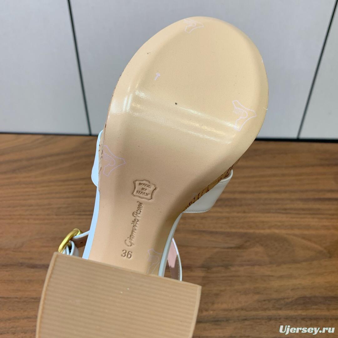 2025 Women Gianvito Rossi White Leather Cork Platform Sandals