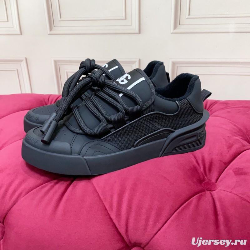 2025 Men Dolce & Gabbana Black Mesh Leather Sneakers