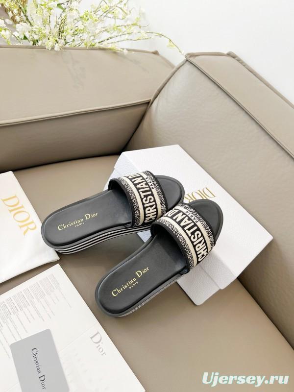 2025 Women Dior Black White Canvas Platform Sandals