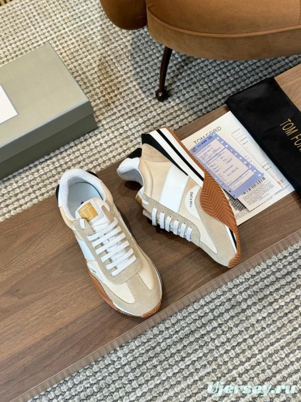 2025 Unisex TOM FORD Beige White Black Suede Leather Sneakers LY00360(F)/LY00370(M)