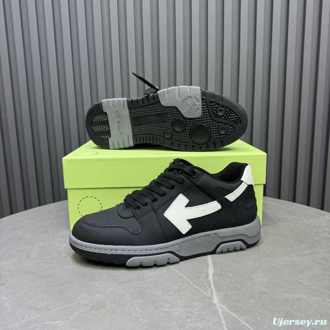 2025 Unisex Off-White Black White Leather Sneakers KFY00320