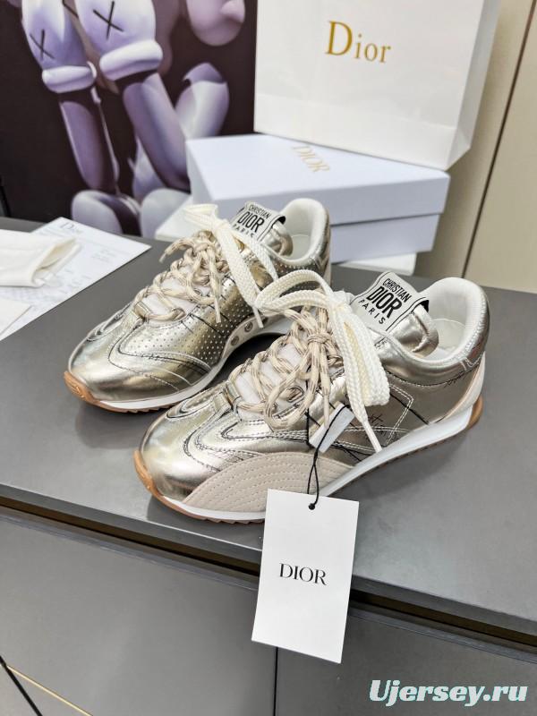 2025 Women Dior Silver Leather Suede Sneakers