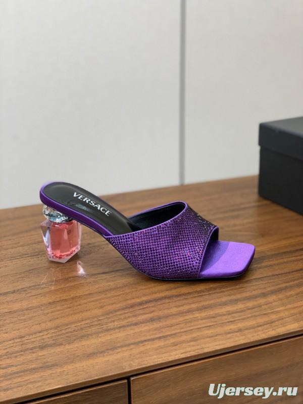 2025 Slippers VERSACE Purple Silk Rhinestone