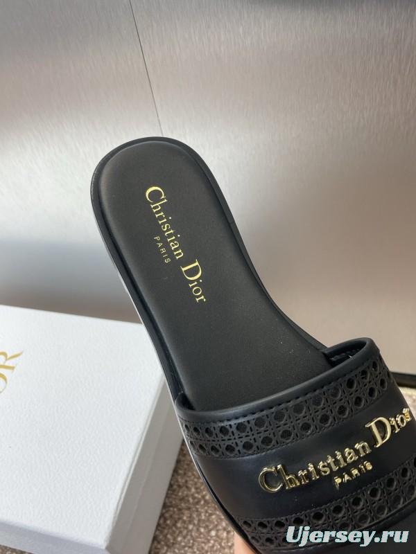 2025 Women Dior Black Leather Slides