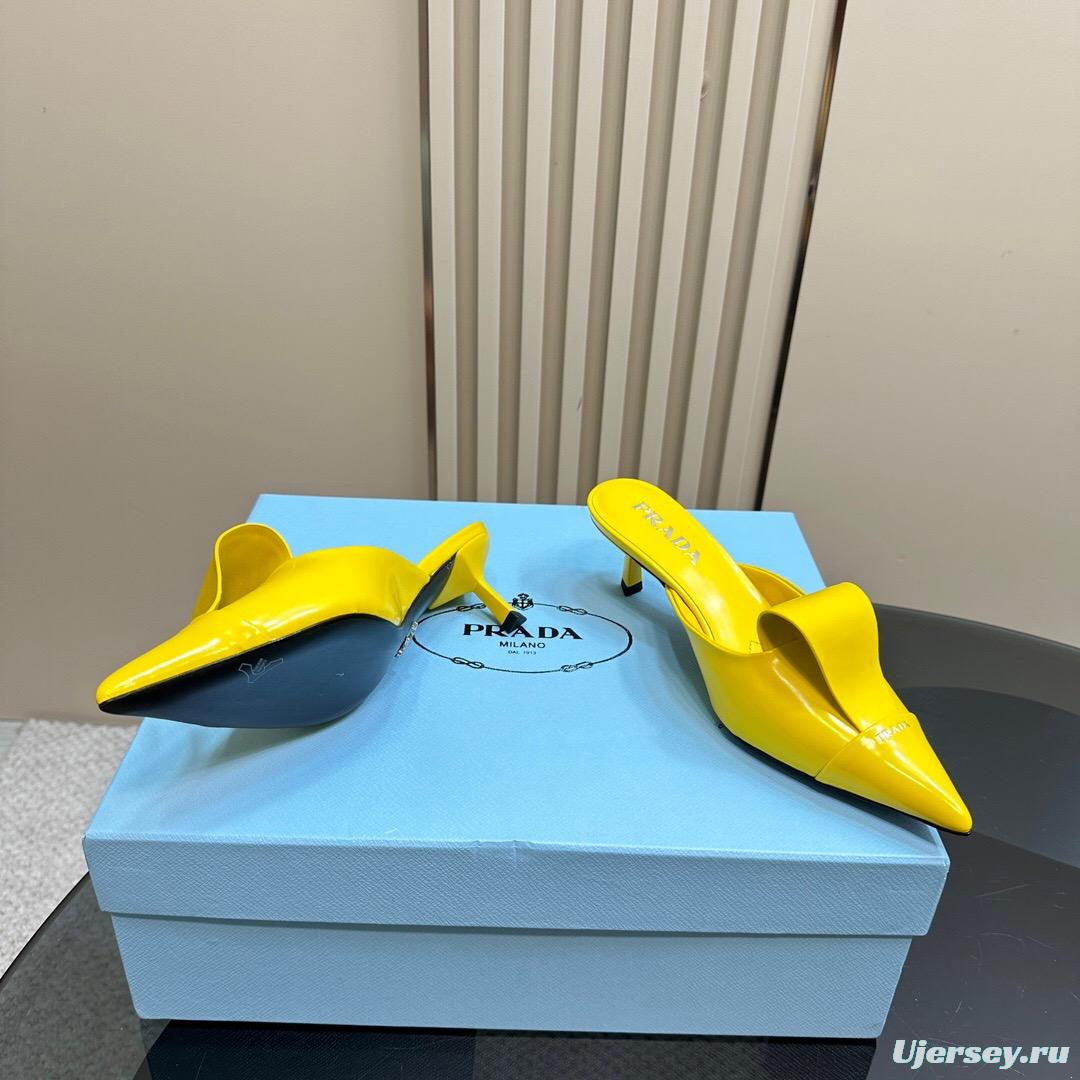 2025 Women Prada Yellow Leather Mules