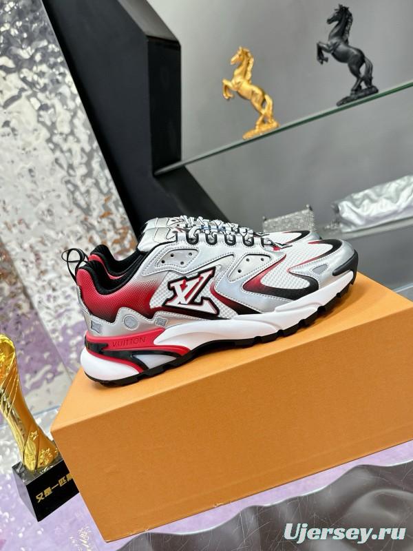 2025 Men Louis Vuitton White Red Black Leather Mesh Sneakers MJ00420