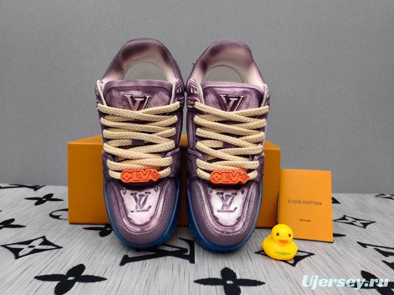 2025 Unisex Louis Vuitton Purple Blue Leather Sneakers