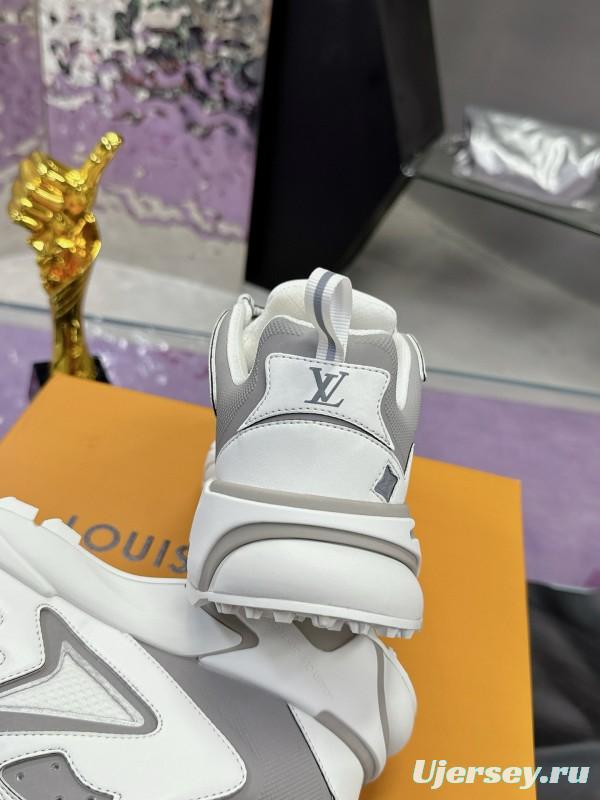 2025 Men Louis Vuitton White Grey Mesh Leather Sneakers MJ00420