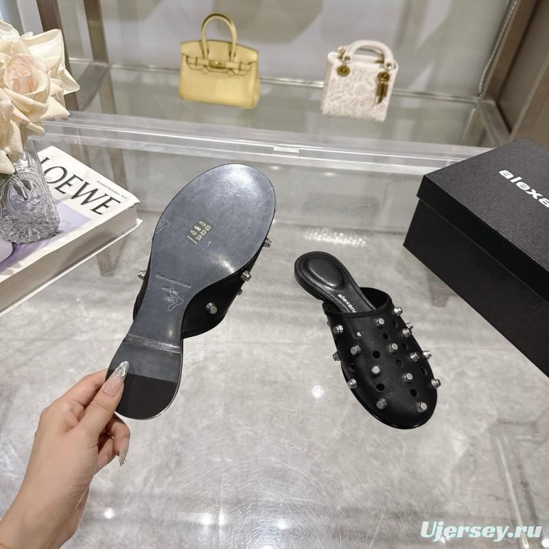 2025 Slippers Alexander Wang Black Leather Studded LY00310