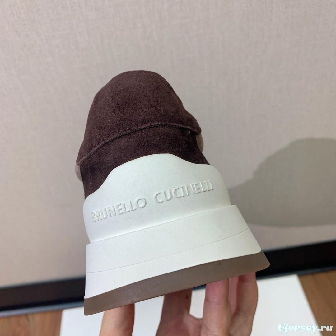 2025 Unisex Brunello Cucinelli Brown Beige Black Suede Leather Sneakers LY