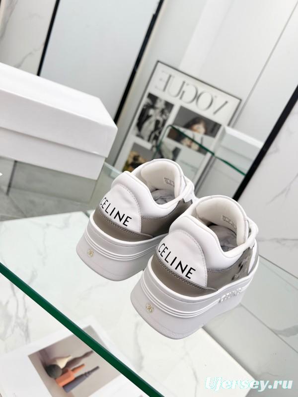 2025 Women CELINE White Grey Leather Sneakers