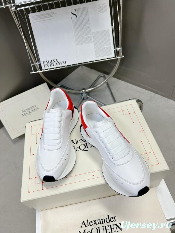 2024 Unisex Alexander McQueen White Red Leather Suede Sneakers MJ00370