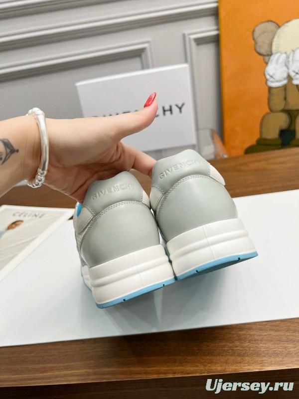 2024 Unisex Givenchy White Light Blue Silk Calf Leather Low Top Sneakers MJ00380