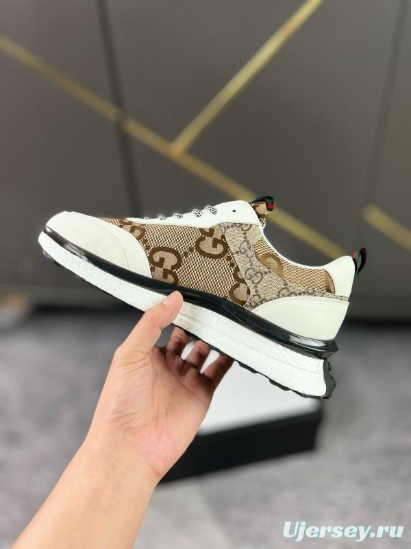 2024 Men Gucci Beige White Canvas Leather Casual Shoes MJ00260