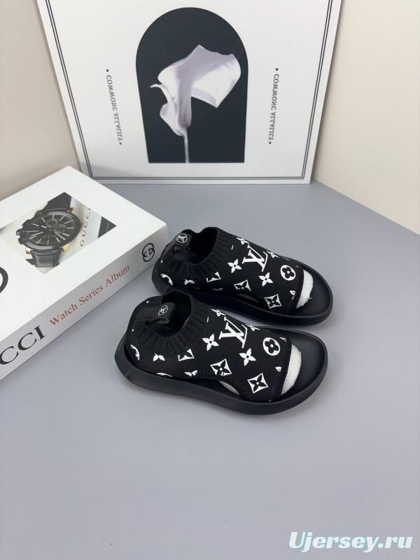 2025 Kids Louis Vuitton Black White Fabric Sandals