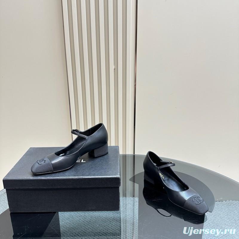 2025 Women Chanel Black Lambskin Mary Jane Shoes KFY00290