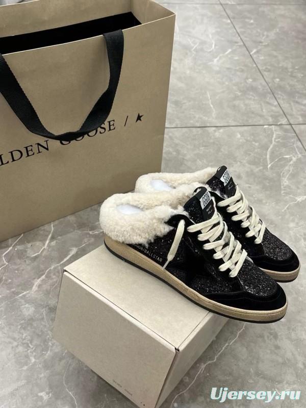 2024 GGDB Black Suede Shearling Slippers MJ00280