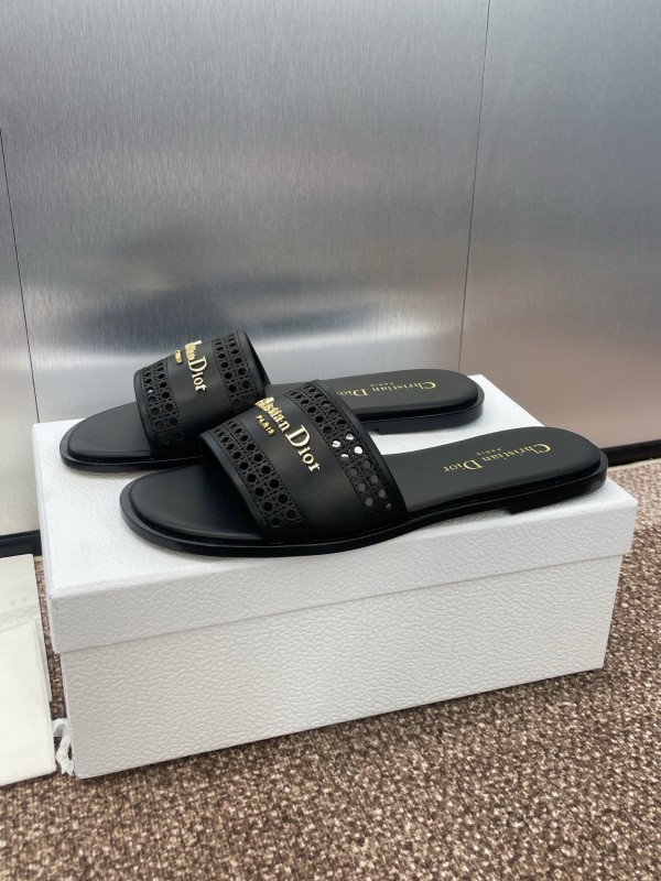 2025 Women Dior Black Leather Slides
