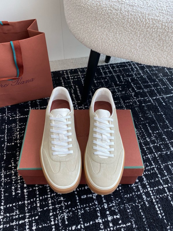 2024 Unisex Loro Piana Beige White Leather Suede Casual Shoes MJ00320