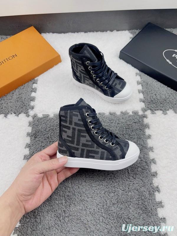 2024 Kids Fendi Brown Black Canvas High Top Sneakers