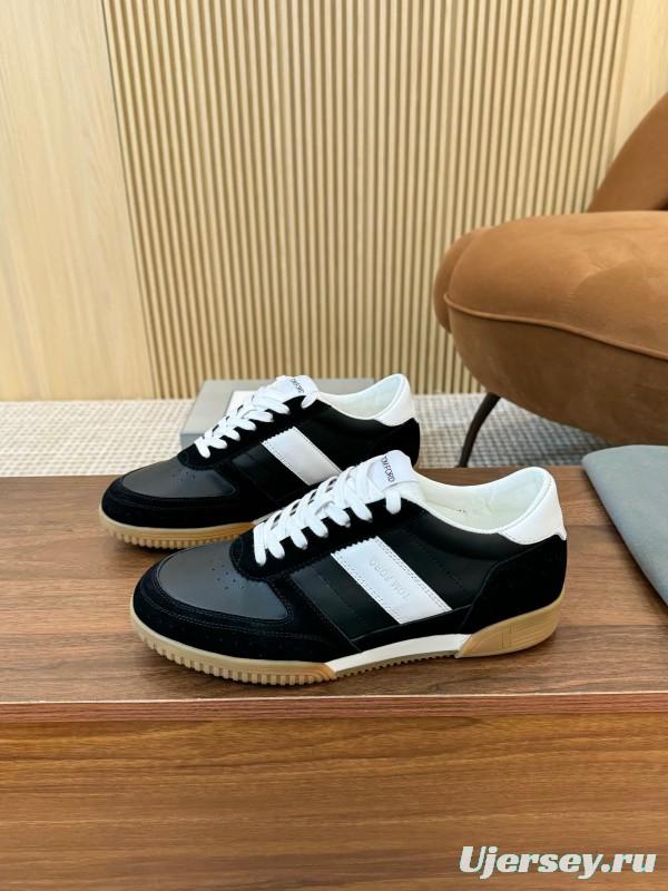 2025 Unisex TOM FORD Black White Leather Suede Sneakers Classic Contrasting LY00360