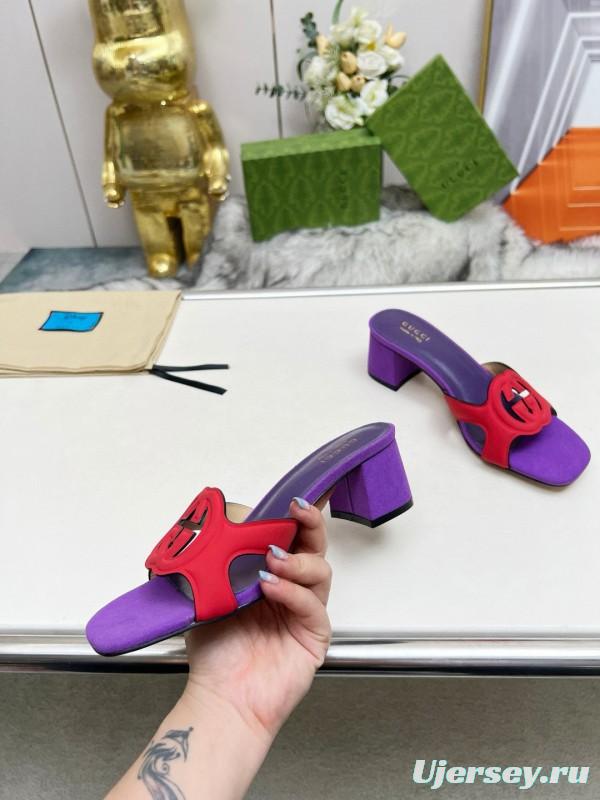 2025 Gucci Purple Red Leather Slippers MJ00190