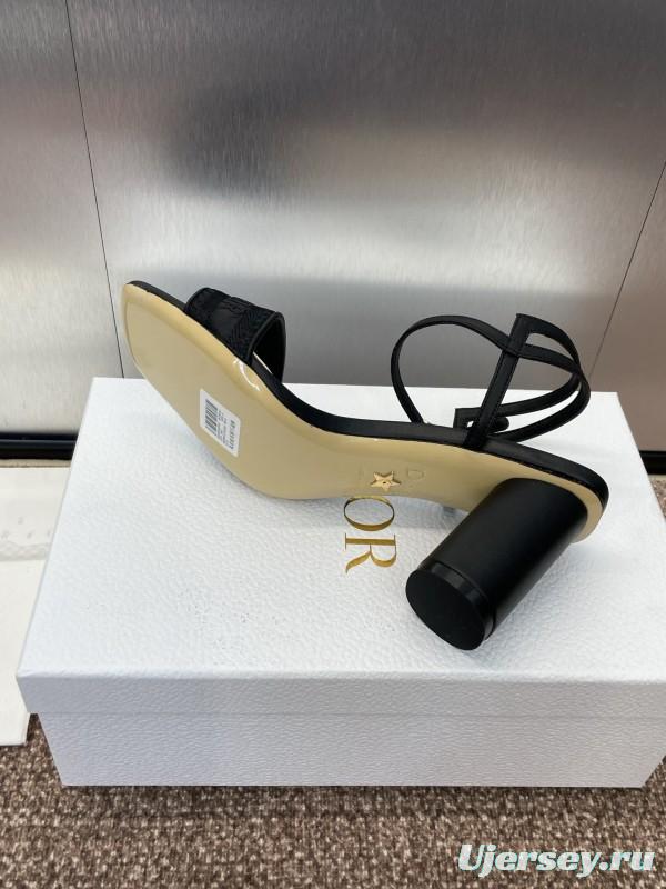 2025 Women Dior Black Leather Fabric Sandals