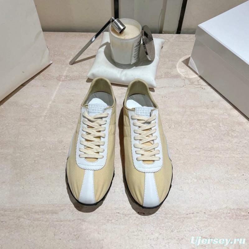 2025 Unisex MM6 Maison Margiela Beige White Nylon Suede Sneakers Distressed KFY00290