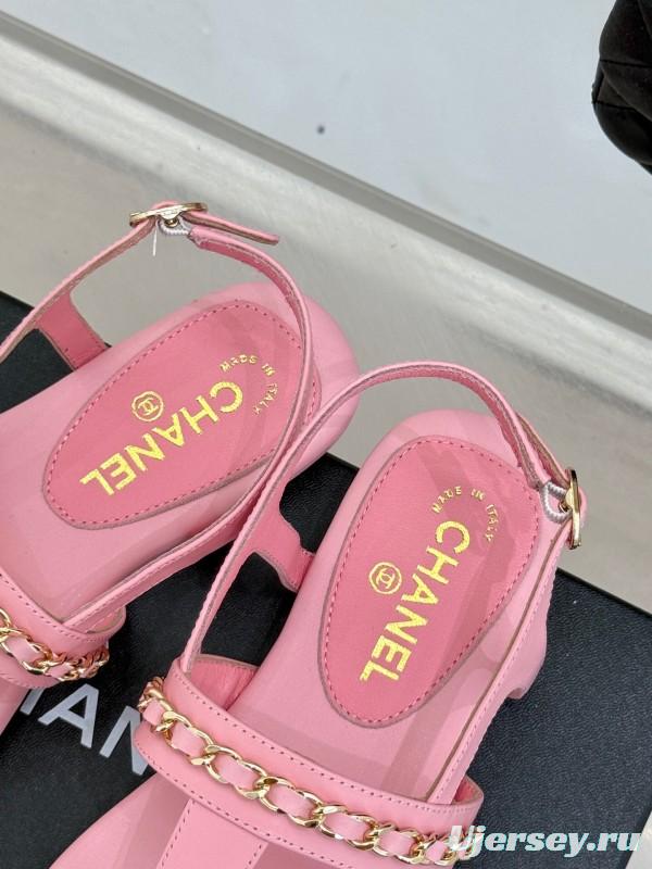 2025 Women Chanel Pink Lambskin Sandals CC Logo KFY00250