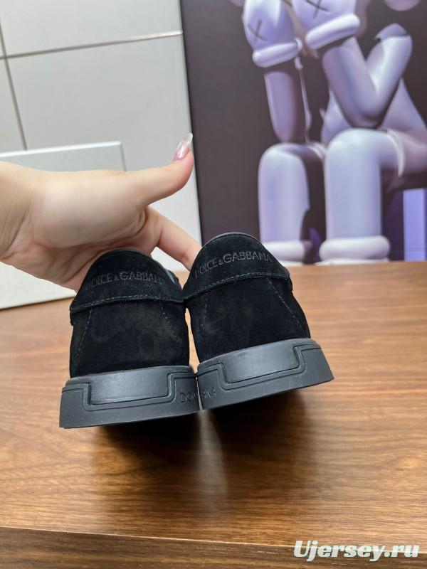 2025 Men Dolce & Gabbana Black Suede Leather Casual Sneakers LY00280