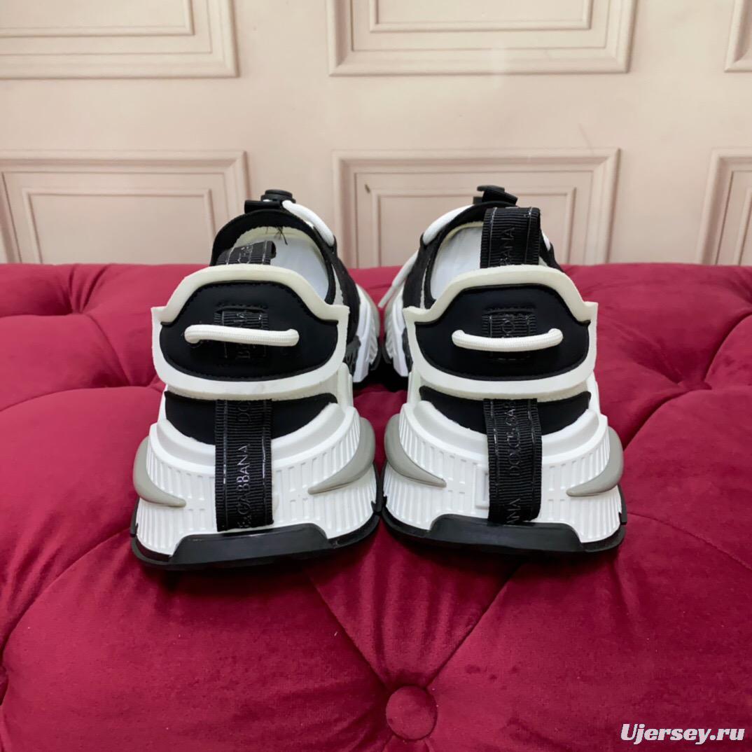 2025 Unisex Dolce & Gabbana Black White Mesh Leather Sneakers LY00340
