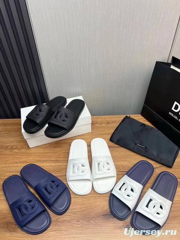 2025 Slippers Dolce & Gabbana White Navy Rubber Slippers