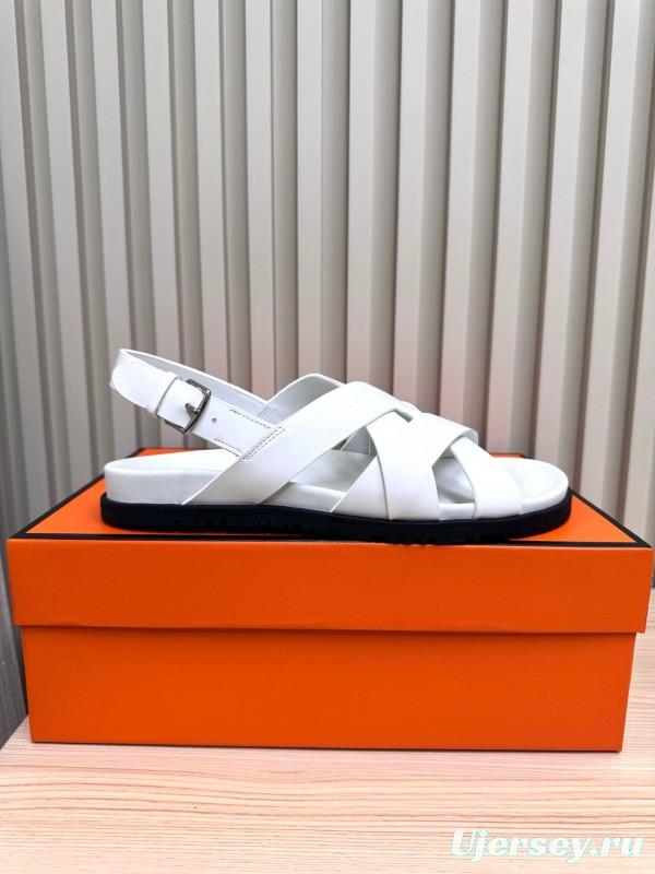 2025 Slippers Hermès White Leather Sandals LY00270