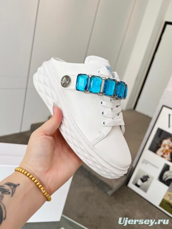 2025 Women Jimmy Choo White Blue Leather Sneakers LY00350