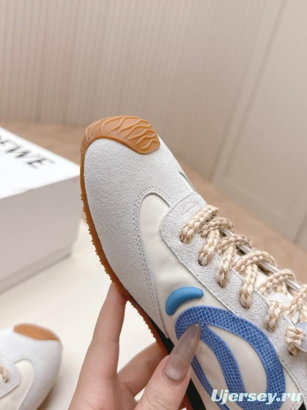 2025 Unisex Loewe White Blue Suede Mesh Casual Sneakers KFY00300