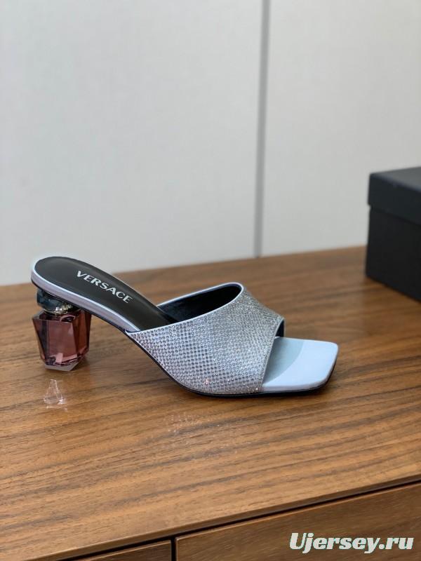 2025 Women VERSACE Silver Leather Slippers